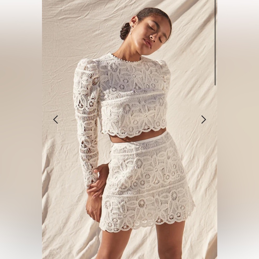 Saylor Bernie Cropped Crochet Lace Top & Mini Skirt